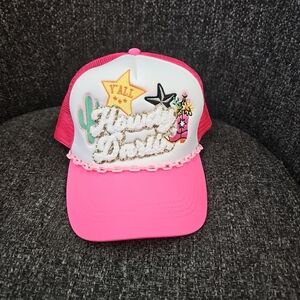 NWT Woman's Howdy Darlin' Snapback Trucker Hat Cap Hot Pink Gold Glitter Cowgirl